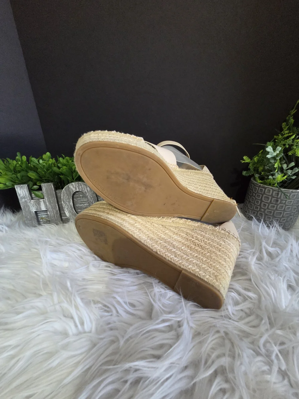 Tory Burch Selby Tan Leather Espadrille Ankle-Strap Wedge Sandals. Size 10